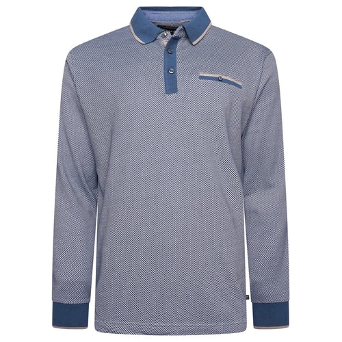 KAM Long Sleeve Raised Fabric Dobby Polo Indigo